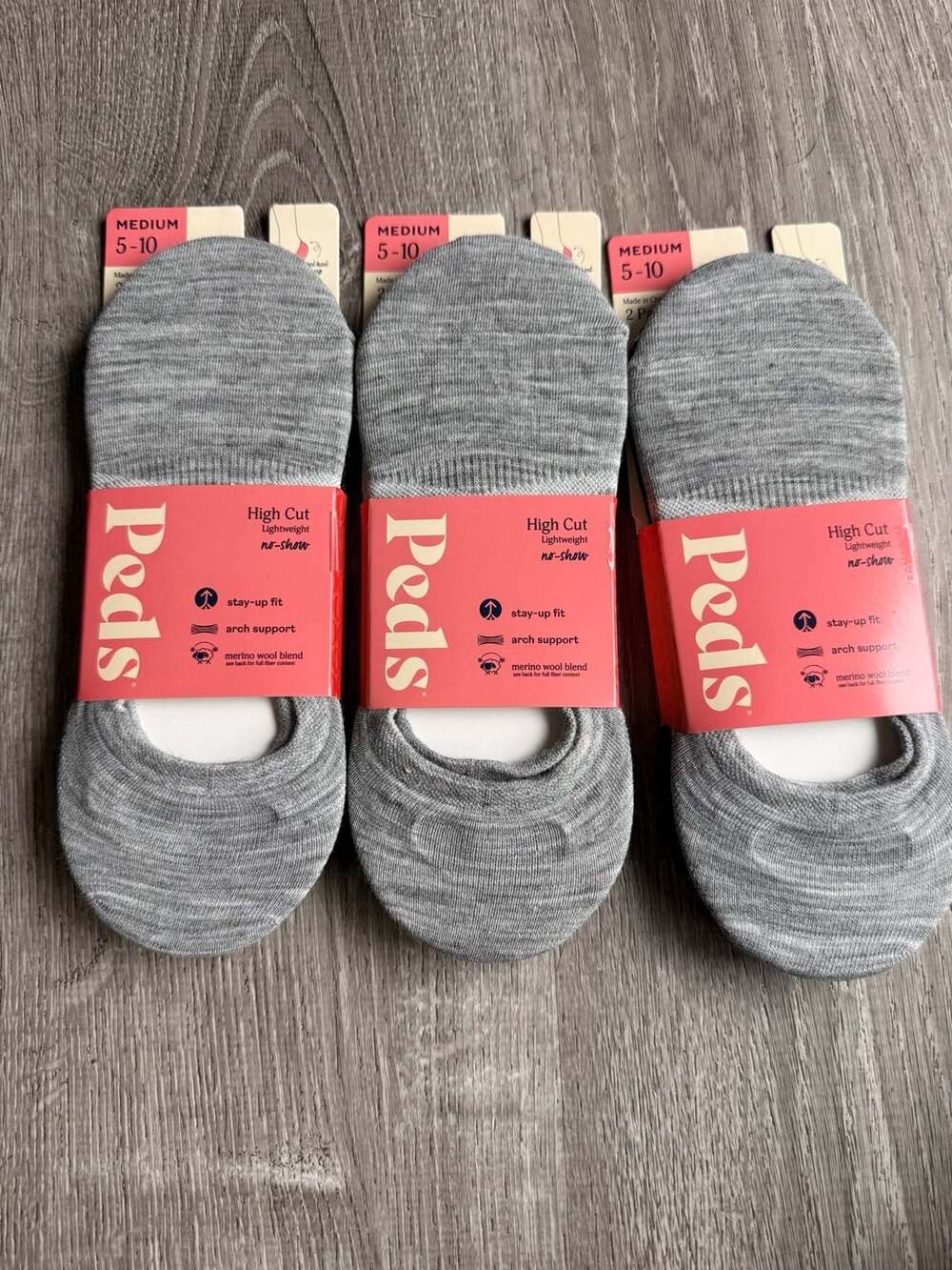 Peds Women's High Cut Lightweight No-Show Merino Wool Blend Liner Socks, 3 Pairs